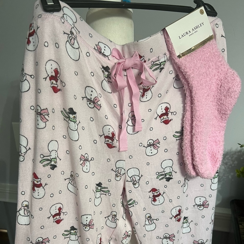 Laura Ashley Snowman Pajama Pants and matching Socks